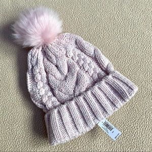 🌻NWT GAP KIDS Pink Faux Fur Winter Beanie Pom Pom